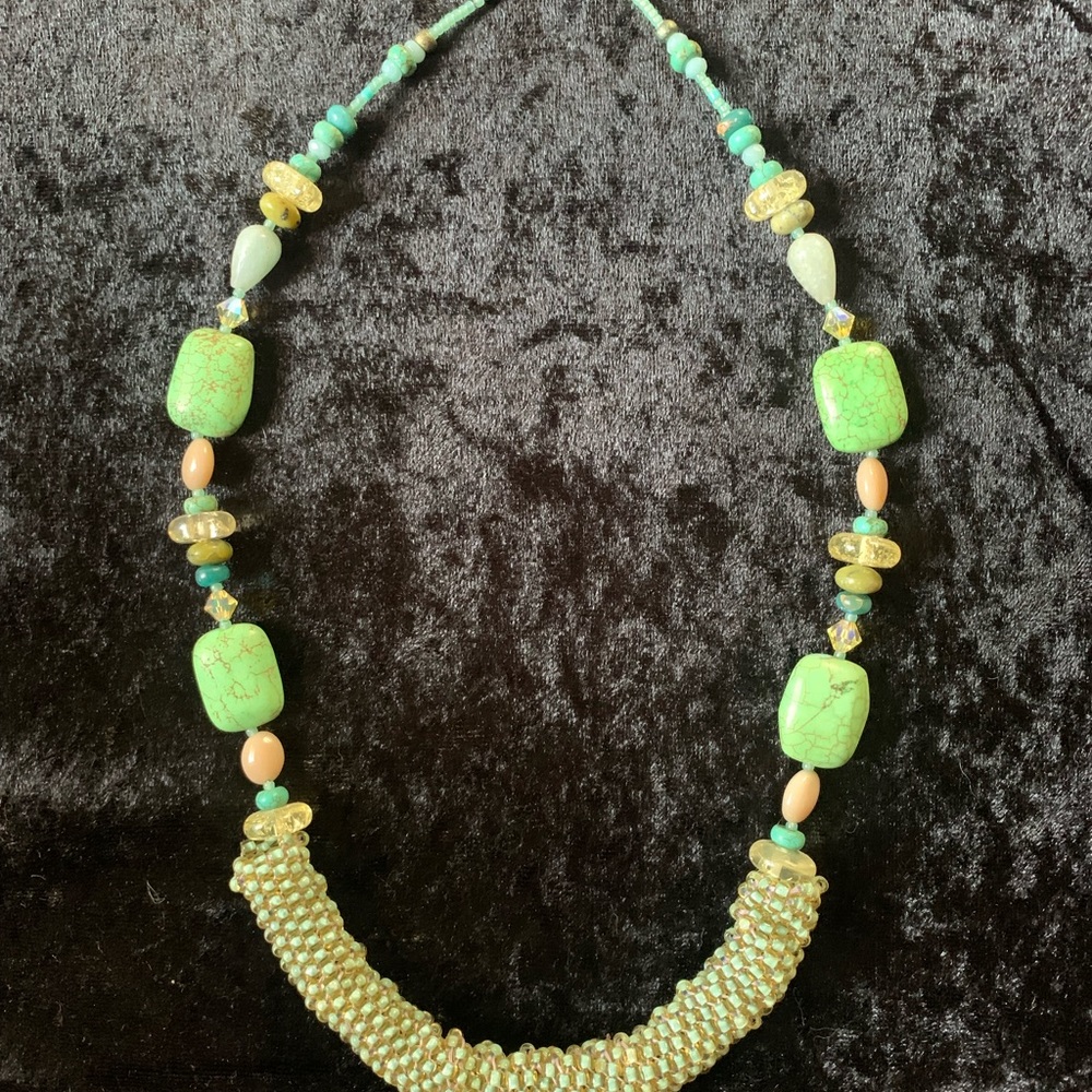 Turquoise Amazonite and Chryophase peyote stitch necklace